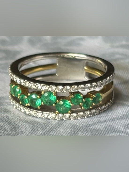 Simon G. Jewelry - Simon G Tempera 18K Two-Tone Gold Natural Emerald Diamond Halo Ring   7.5 w/ Box